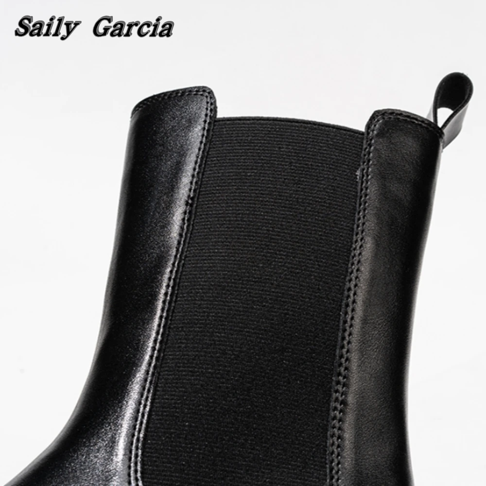 Botas de salto robusto para meninas, estilo punk clássico, fosco, casual, elástico, dedo do pé redondo, plataforma, curto, legal, tanque, 7cm