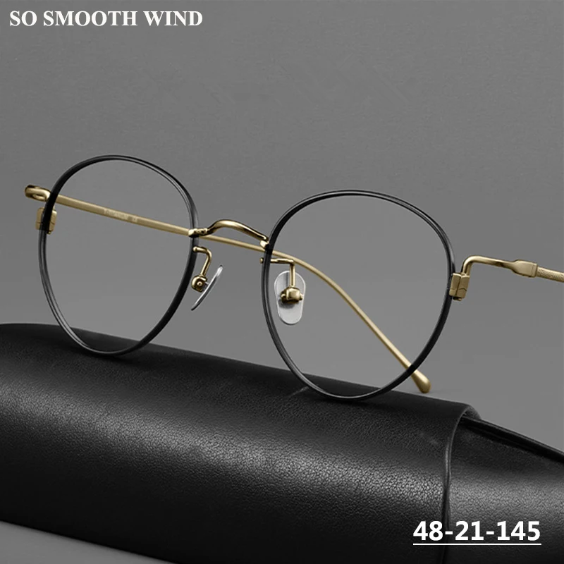 Japanese Ultralight Pure Titanium Glasses Frame Retro Men Women Round Spectacle Deaigner Frames Blue Eyeglasses Handmade Eyewear