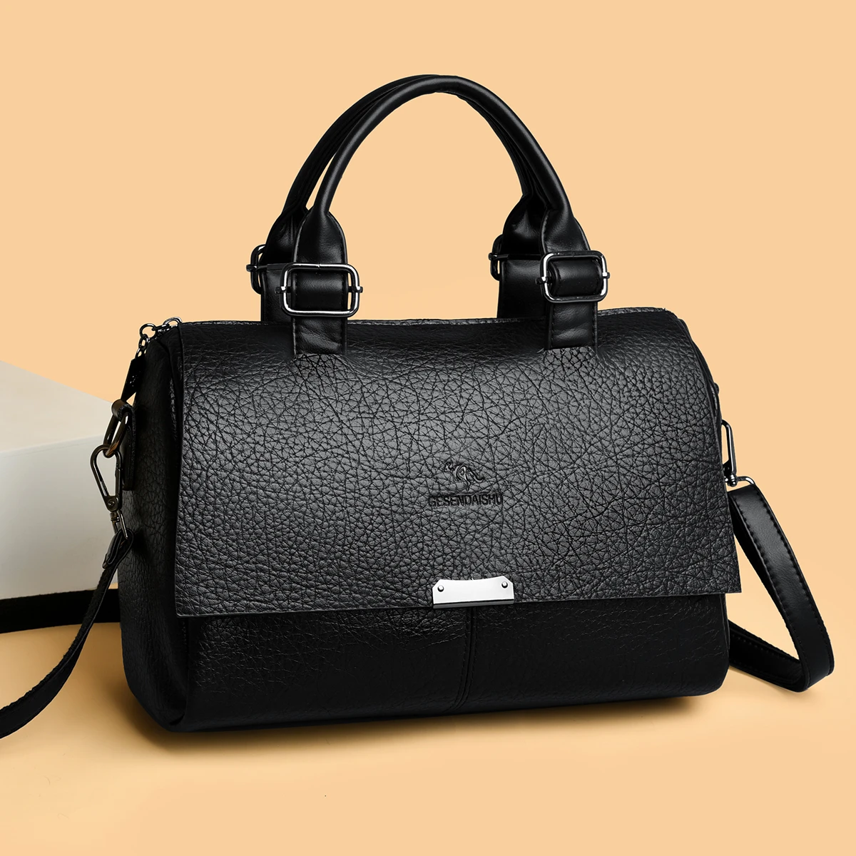 Women PU Leather Boston Handbag Vintage Portable Top‑handle Bag Large Capacity Crossbody Shoulder Bag for Ladies Daily Travel