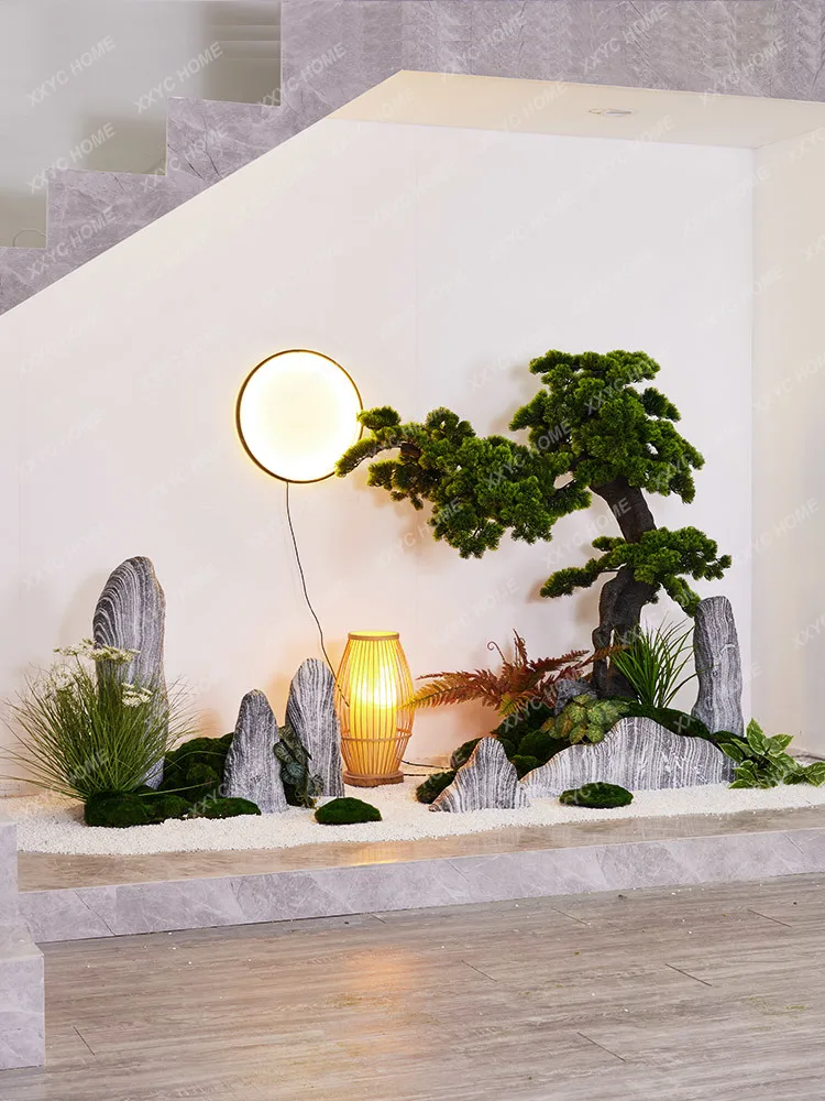 Artificial Greeting Pine Snow Rock Combination Landscape Indoor Stairs Landscape Hotel Tea Room Entrance Decoration Decoration