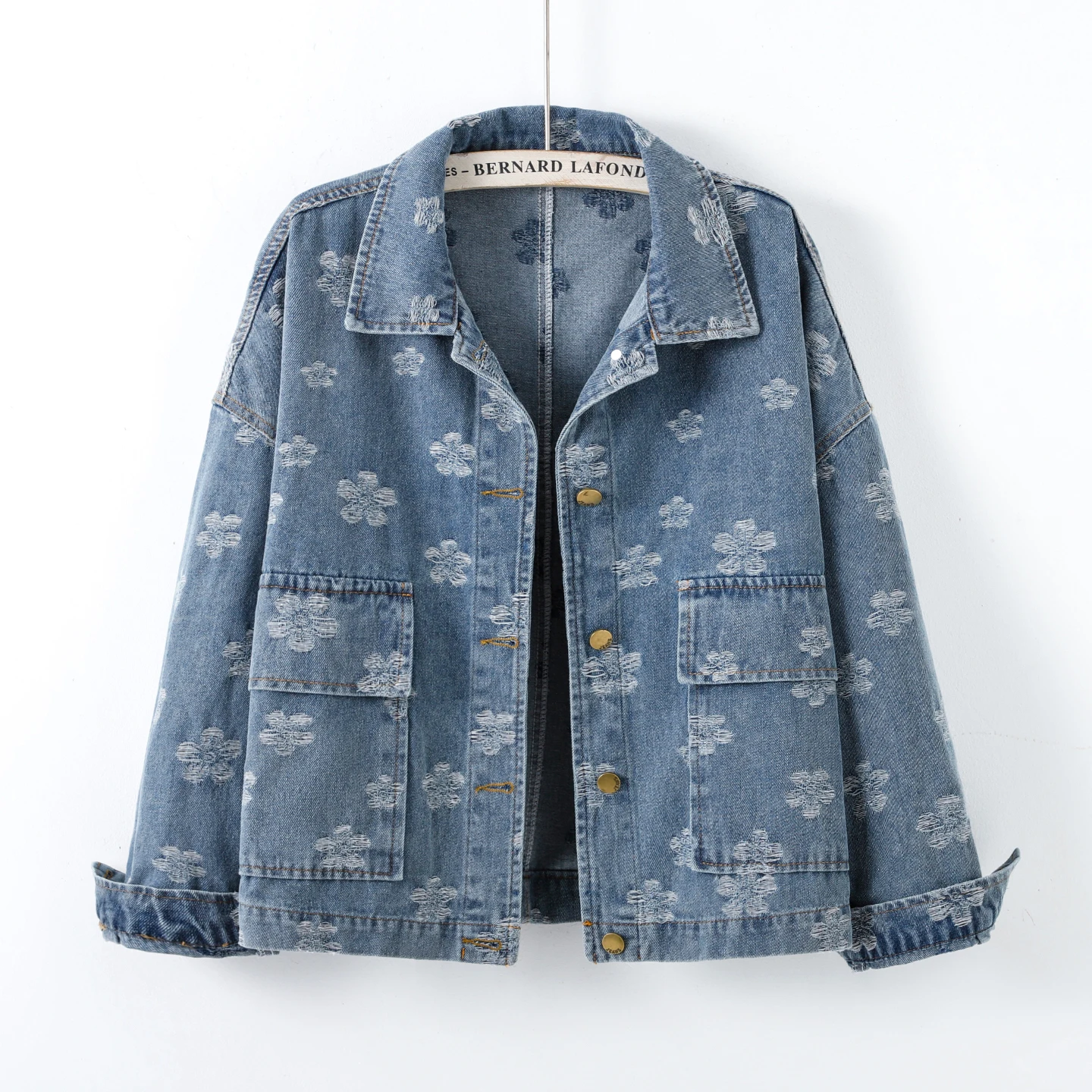 

American Style Retro Embroidered Jacquard Denim Jacket Spring Autumn Loose Versatile Fashionable Short Jacket Women's Denim Top