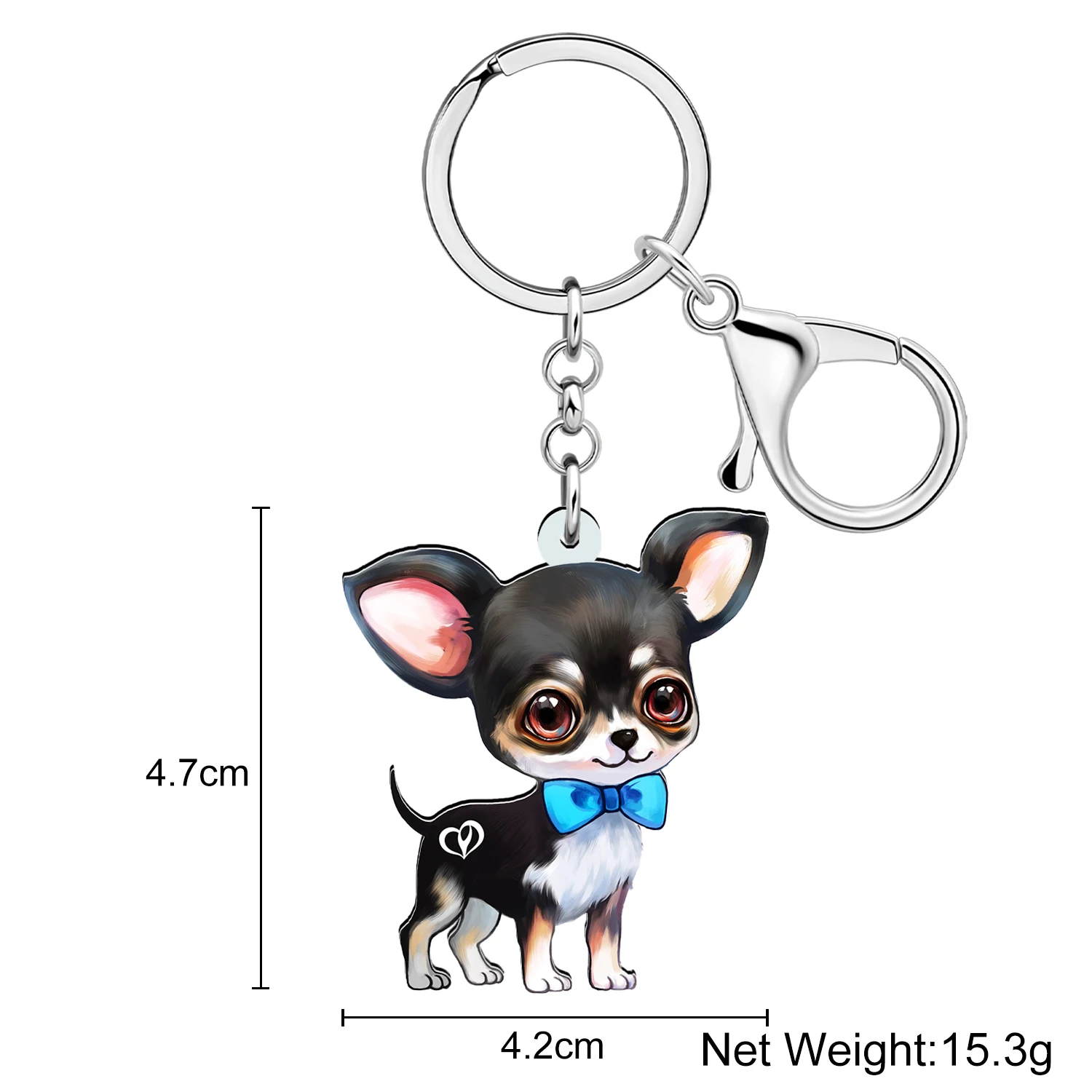 WEVENI Acrylic Cute Black Chihuahua Dog Key Chains Charm Car Bag Keychains Key Ring Jewelry Gifts For Women Girls Kids