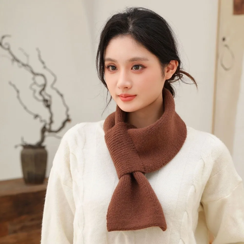 

Fashion Solid Color Knitted Scarf Windproof Soft Neck Thermal Warmer Cold Proof Casual Cross Short Scarf Autumn Winter