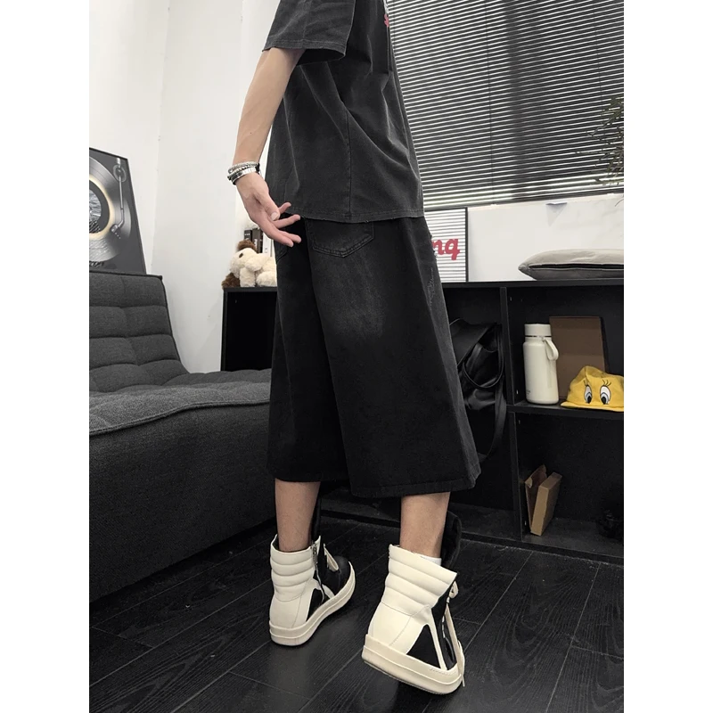 Unisex American Ins High Street Loose Straight Seven-Point Jeans Ripped Distressed Denim Shorts Summer Casual Streetwear view 5