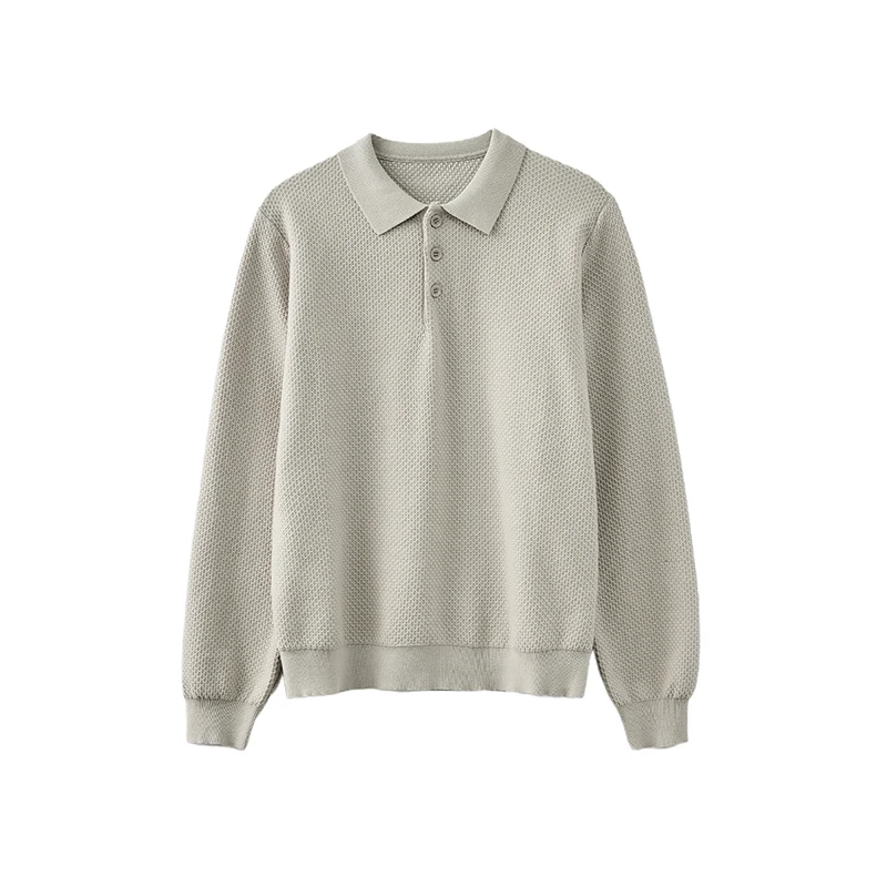Autumn Long Sleeve Cotton POLO Shirt for Men Versatile Solid Color Pullover Daily Wear Top
