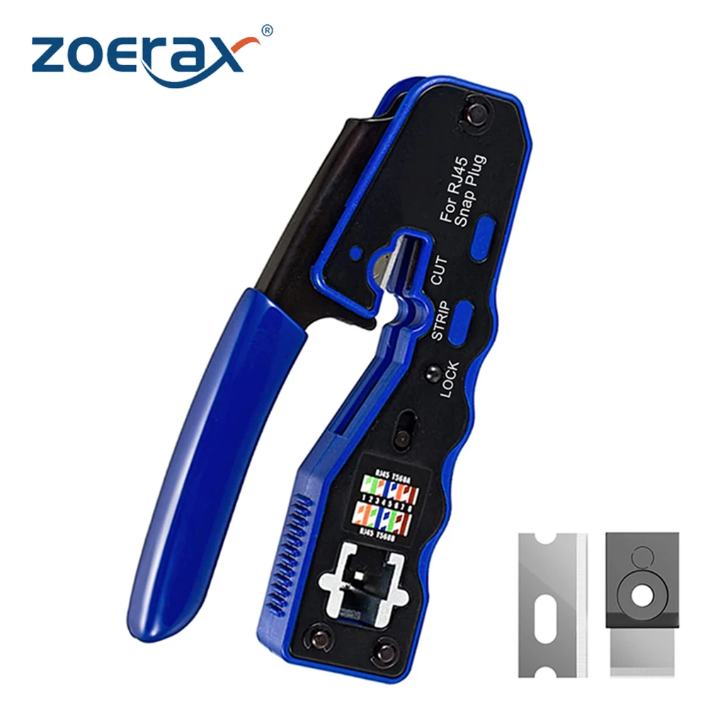 

ZOERAX 3 in 1 RJ45 Ethernet Crimping Tool Pass Through RJ45 Crimper for RJ45 Cat5/5e Cat6/6a Connector With Replacement Blades