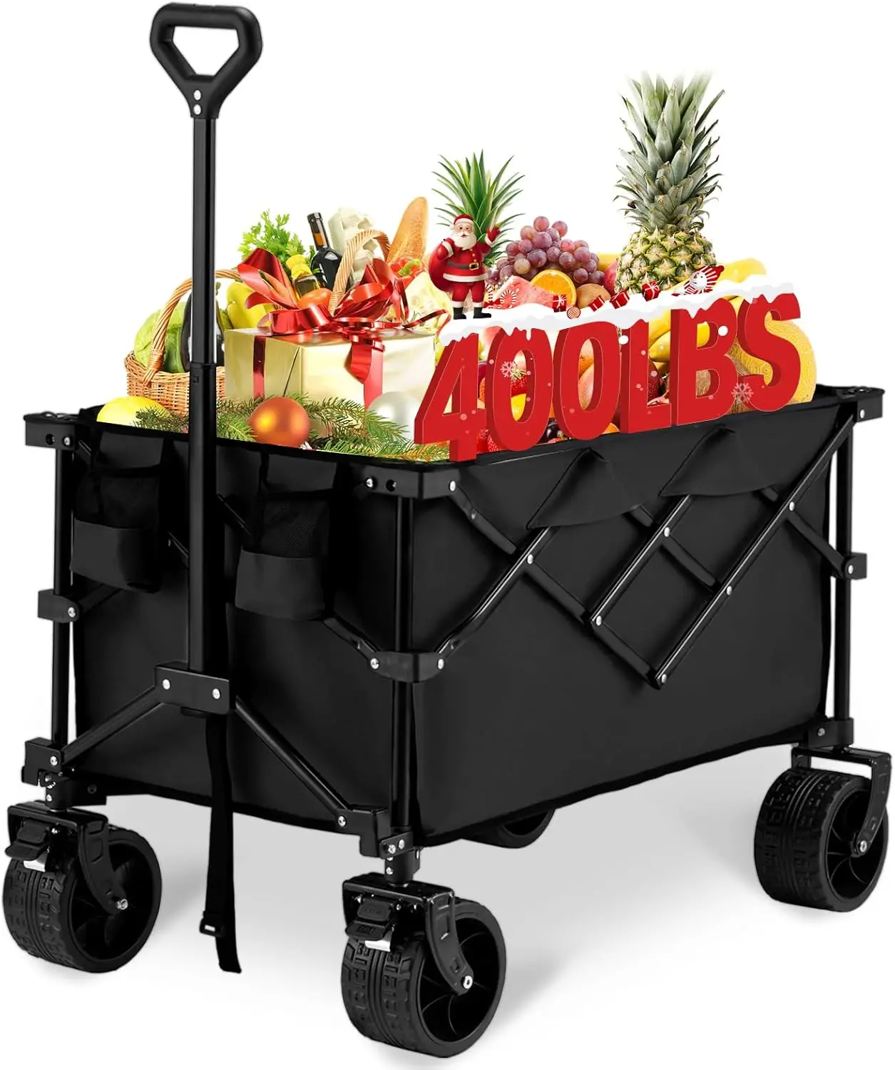 Collapsible Wagon with Wheels, 400LBS Wagons Carts Foldable, Beach Carts with Big Wheels for Sand, Heavy Duty Wagon