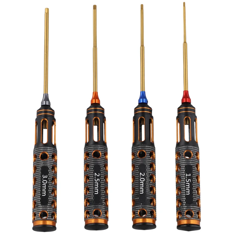 A93p 4 pçs/set chapeamento de titânio 1.5mm/2mm/2.5mm/3mm chave de fenda hexagonal ferramenta chave de fenda para modelo rc carro barco avião
