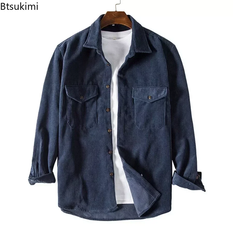 

2025 Men's Casual Corduroy Shirts Spring Autumn Long Sleeve Double Pockets Shirts Jackets Male Solid Fashion Loose Tops for Men