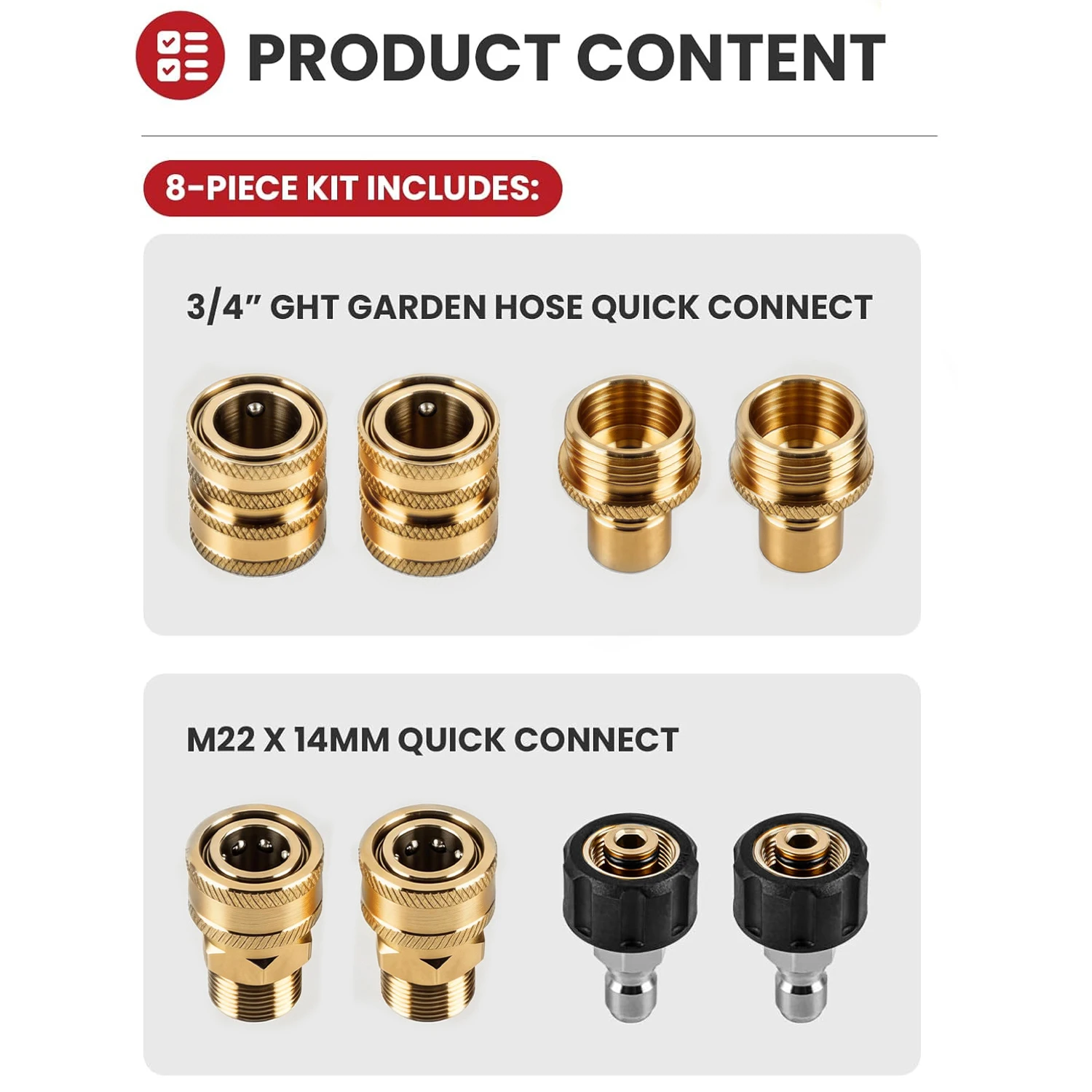 Pressure Washer Quick Connect Stainless Steel Kit, M22 14mm to 3/8" Quick Connect, Brass Fitting for 3/4-inch Threaded American image 5
