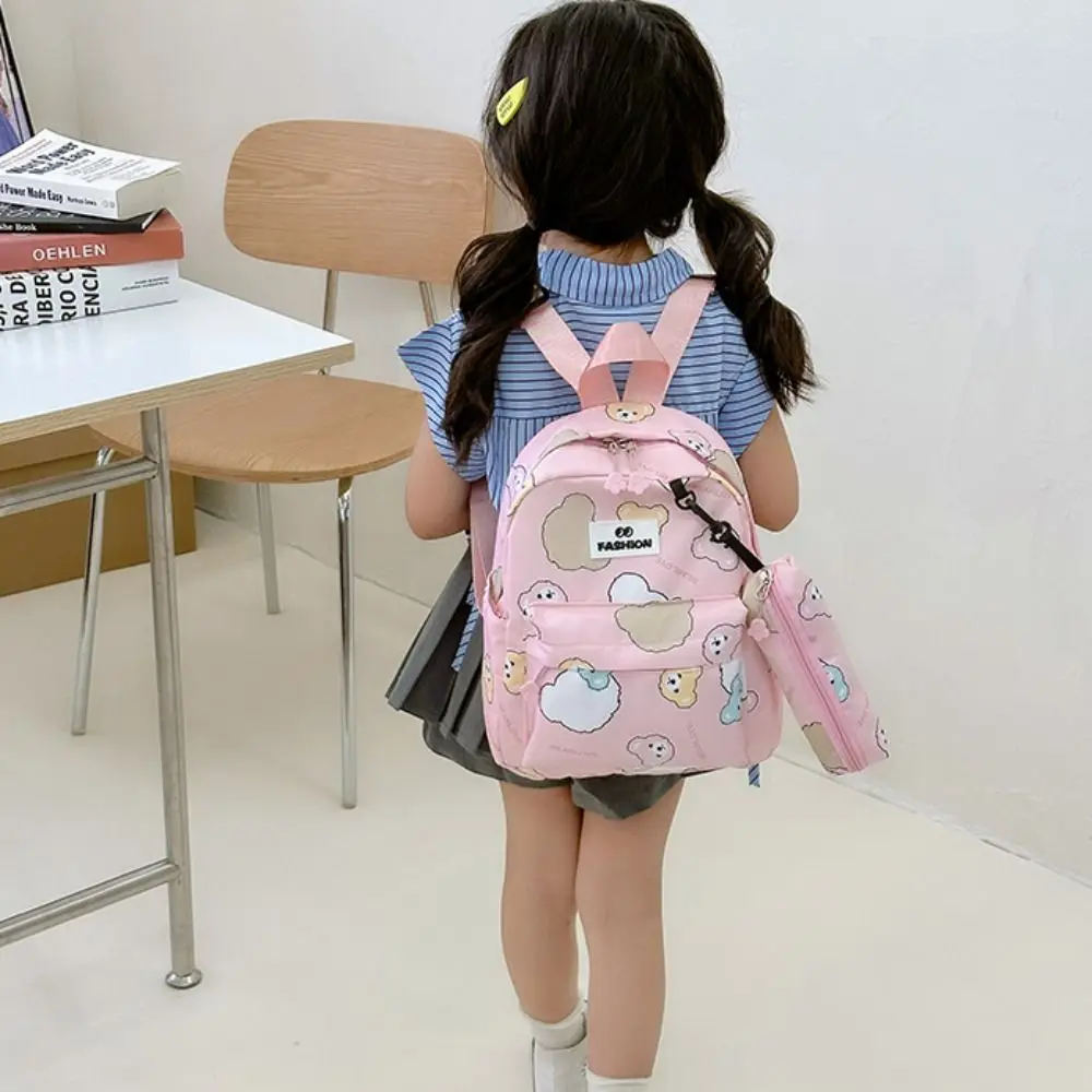 Letter Children Bear Backpack Pencile Bag Pendant Nylon Students School Bag Storage Bag Large Capacity Cartoon Shoulder Bag