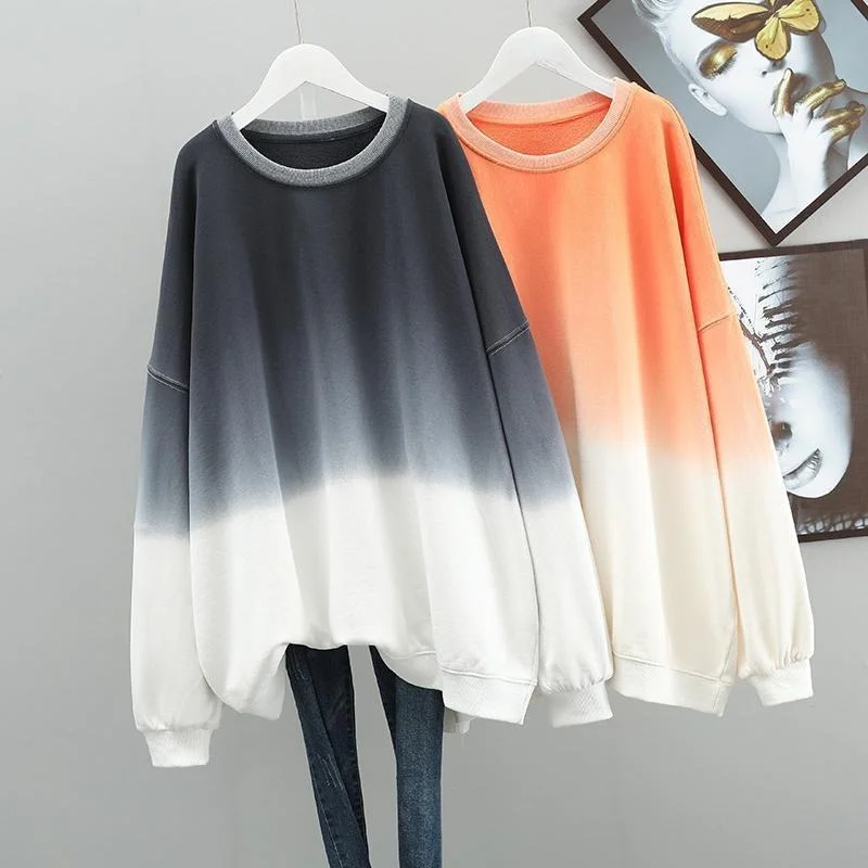 

plus Size Women's Loose Sweatshirt round Neck Dyed Middle Length Spring Autumn Fashionable Comfortable Korean Style Casual Wear