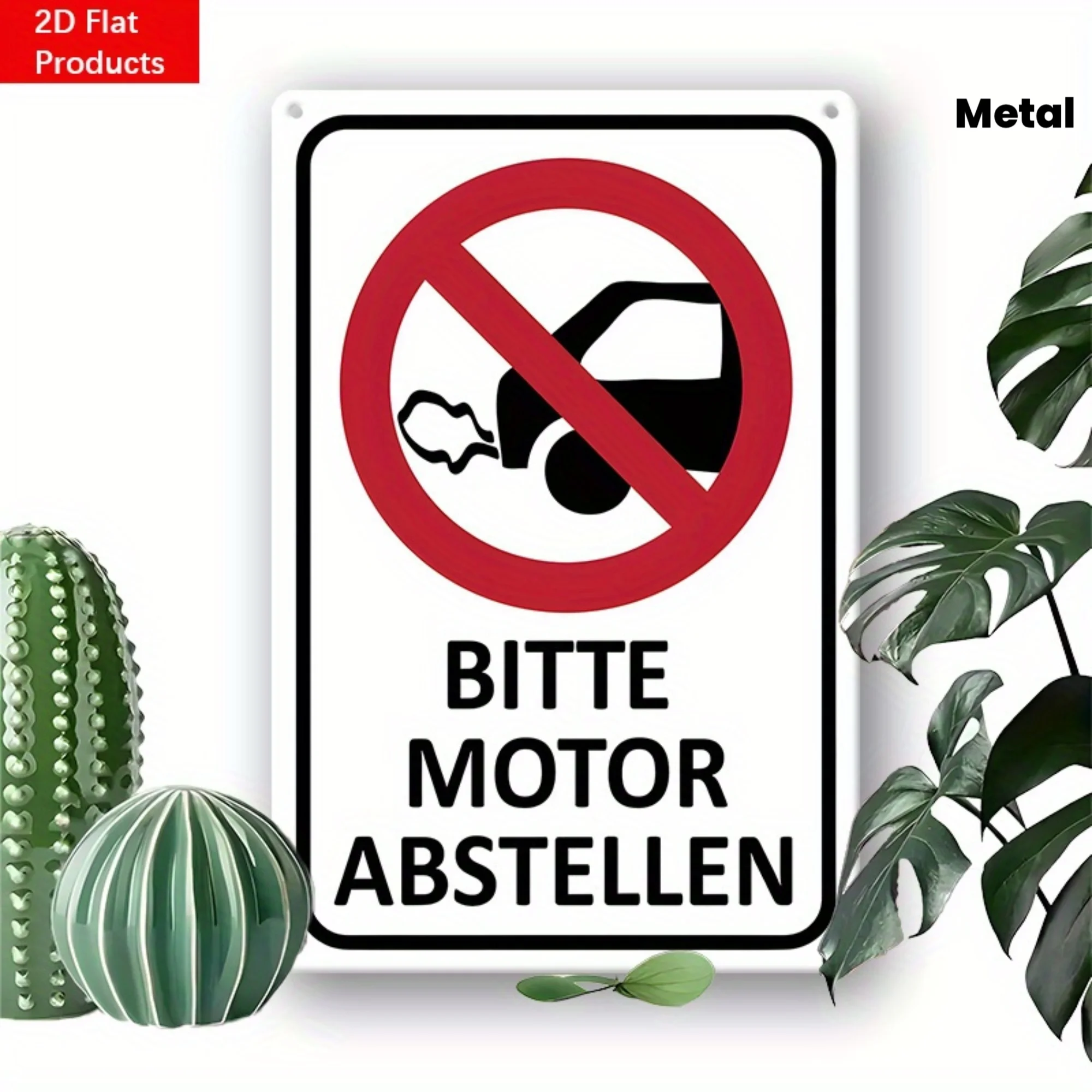 （2D Tin painting）A 2D Flat Painted Sign That Reads 