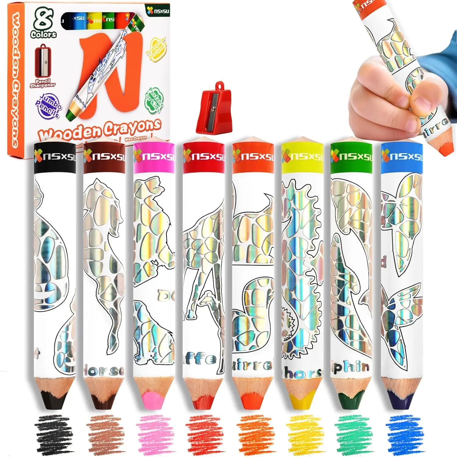 

3 in 1 Jumbo Colored Pencils for Toddlers, Chunky Washable Crayons, Fat Triangular Coloring Pencil with Sharpener, Easter Basket Stuffers, Easy-Grip