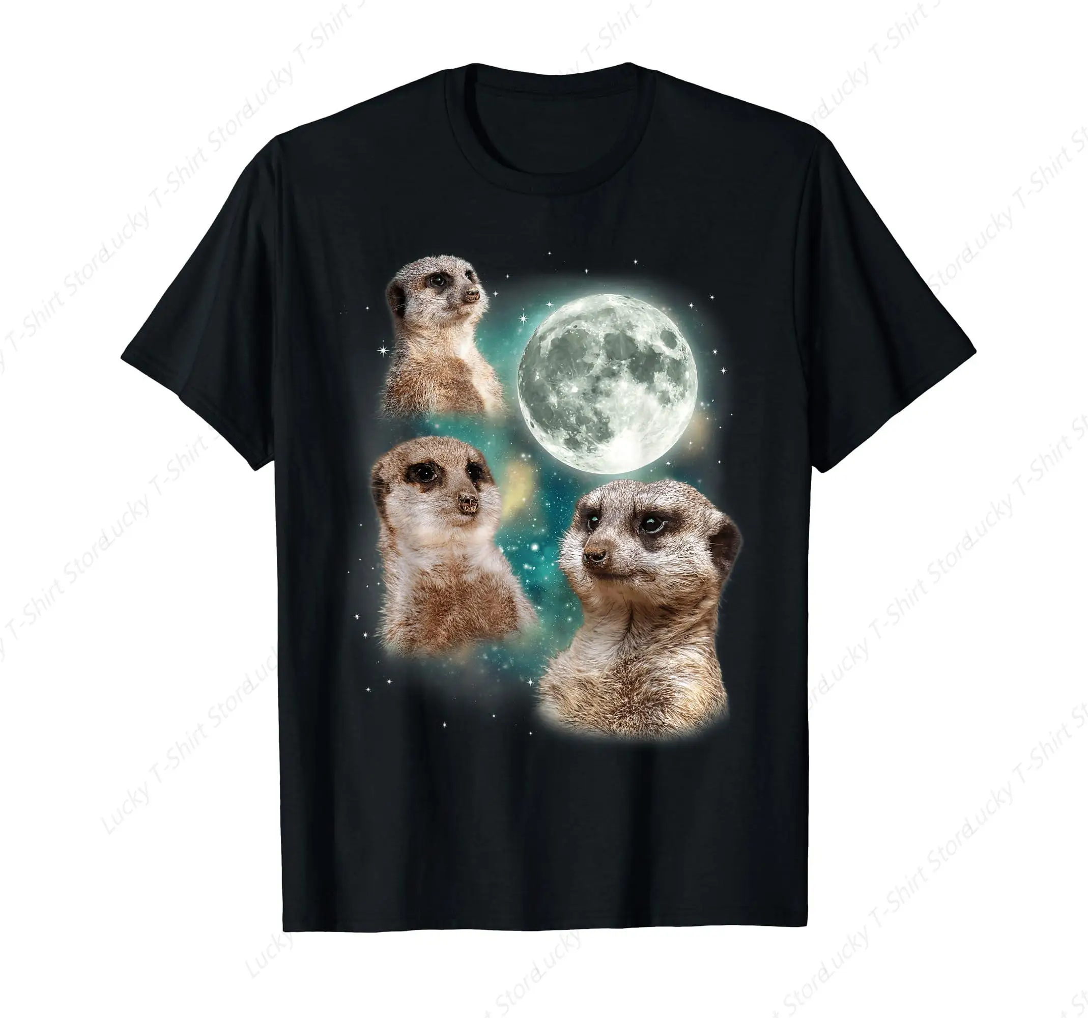 Three Meerkats Moon African Desert Wildlife Parody T-Shirt