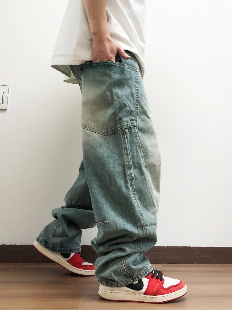 Широкие джинсовые брюки в стиле ретро, американские весенне-осенние широкие джинсы с большими кетами, повседневные свободные джинсы с индивидуальным дизайном для подростков