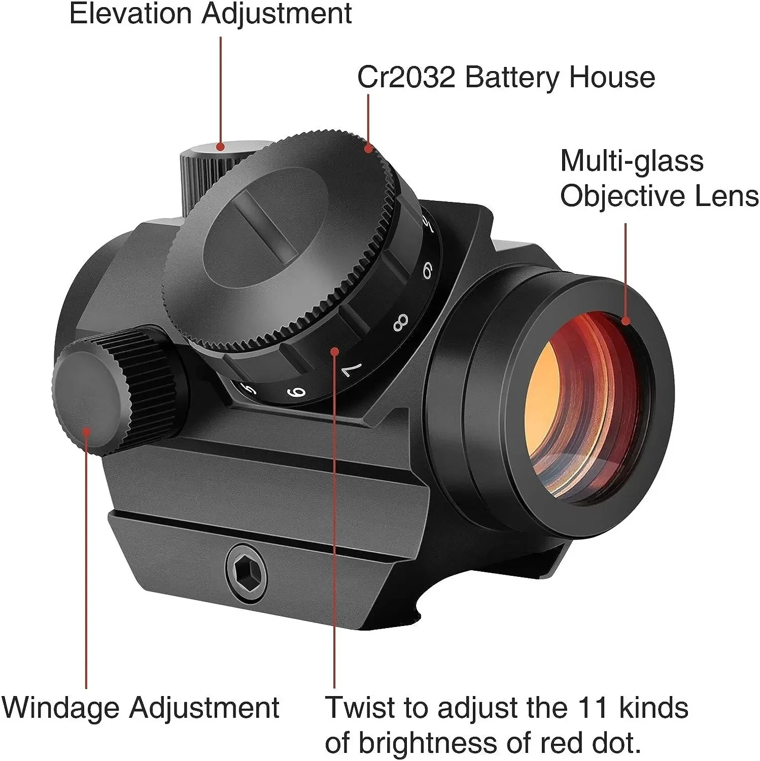 Imagem -04 - Impermeável Reflex Red Dot Sight à Prova de Choque Nevoeiro Scope com Riser Mount 2moa 1x20 mm