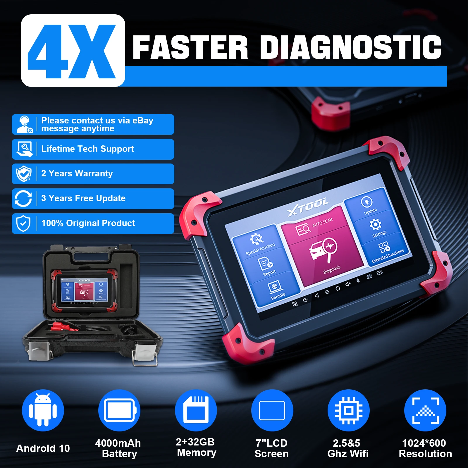 Herramientas de diagnóstico de coche XTOOL D7 OBD2, escáner automotriz bidireccional, actualización gratuita de 3 años, CAN FD Ecu integrado,