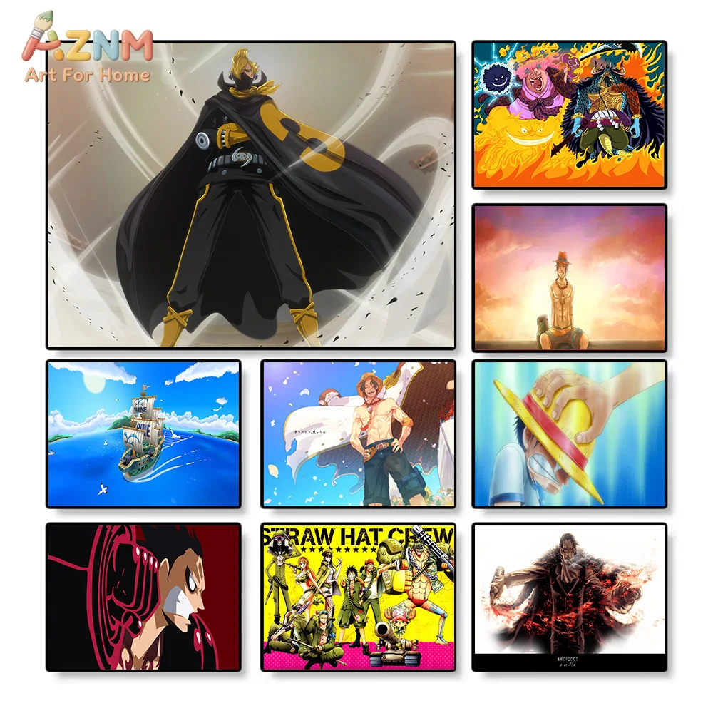 AZNM - Lienzo Decorativo de Anime One Piece, Sanji Stealth Black Ace Luffy Thousand Sunny, Impresión HD sin Marco, Estilo Manga Japonés