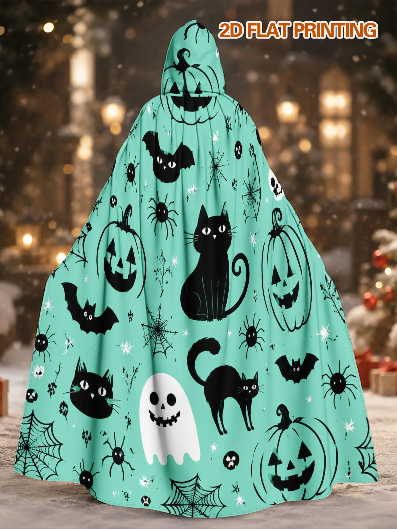 1pc Men' Adult Hooded Robe with Mint & Print - Oversized Loose Fit Hooded Suitable for Halloween Costumes, Christmas