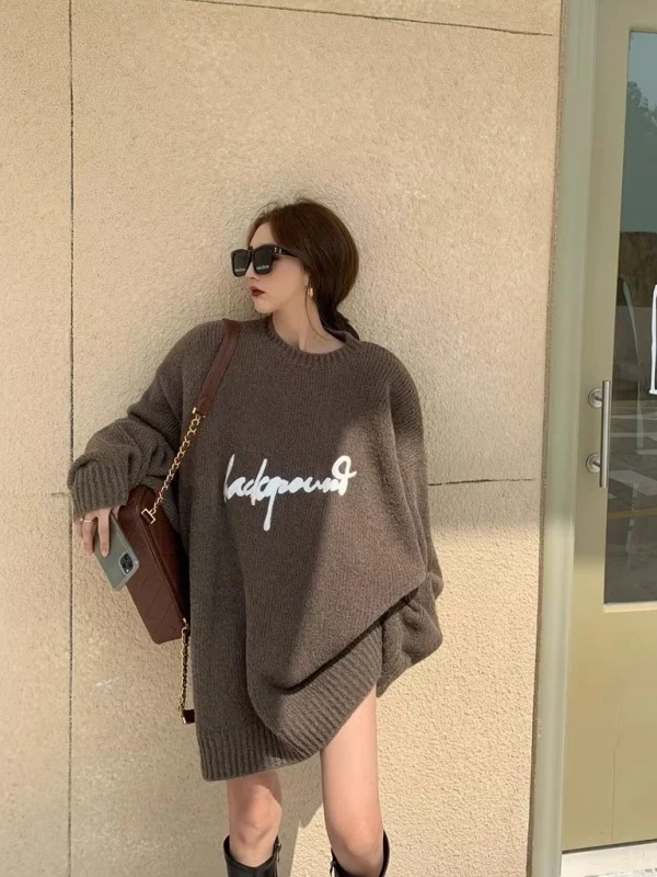 

Мужской свитер оверсайз средней длины из мягкой пряжи, осенне-зимняя новинка, с цветным буквенным дизайном