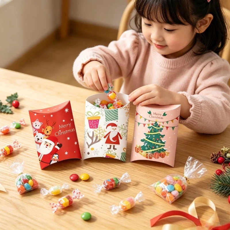 20-80pcs Christmas Favor Candy Box Square Santa Claus Gift Box Party Chocolate Biscuit Packaging Bag Merry Christmas Party Gift