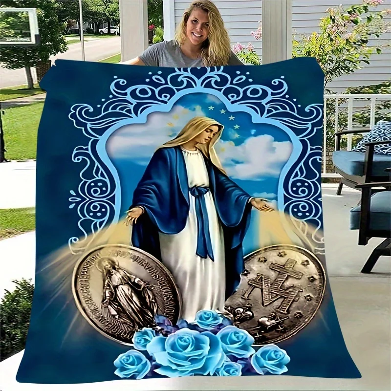 1Pc Our Lady Of Guadalupe Fleece Blanket Warm Gift Mother Comfortable Plush Throw For Sofa Bedding Living Room