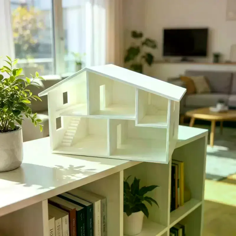 Unfinished White Miniature Dollhouse Model Multiple Rooms Smooth Surface For DIY Craft Kids Play