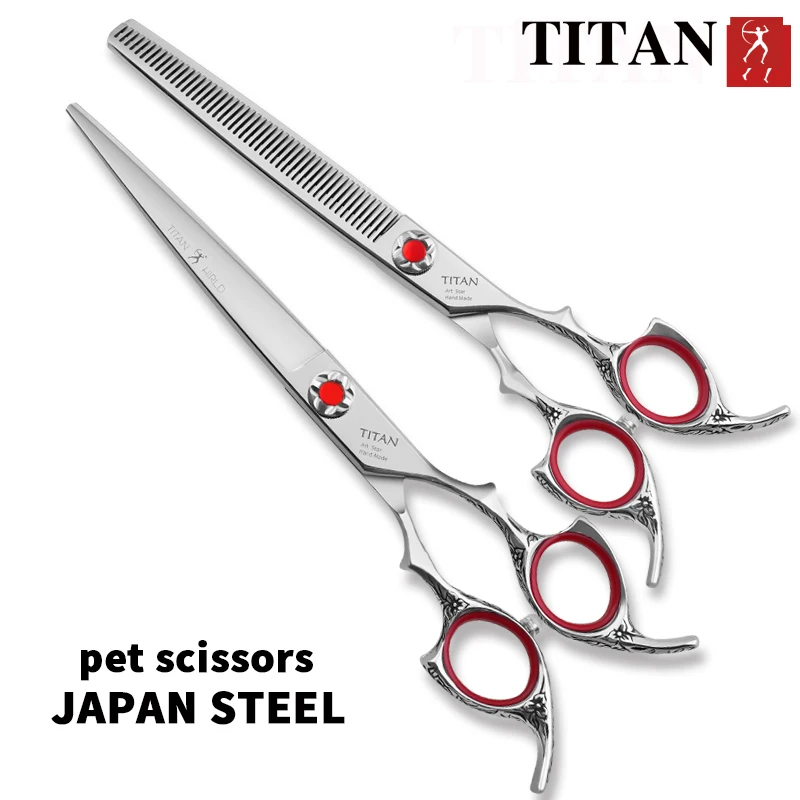 TITAN Japan Stainless Steel Dog Grooming Straight Thinning Shear Set Professional Groomer Tools