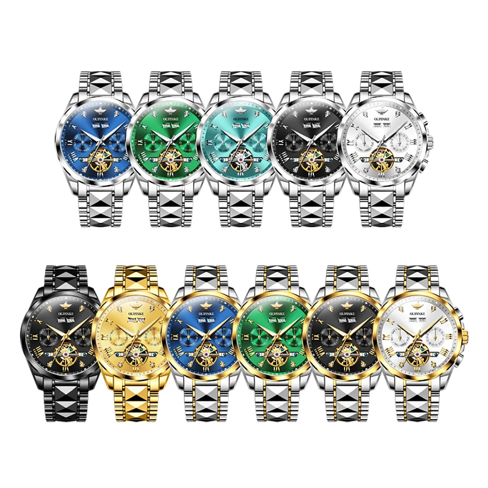OUPINKE 3240 Skeleton Men's Watches 50m Waterproof Automatic Mechanical Watch Sapphire Luminous Date Tungsten Steel Brand Watch