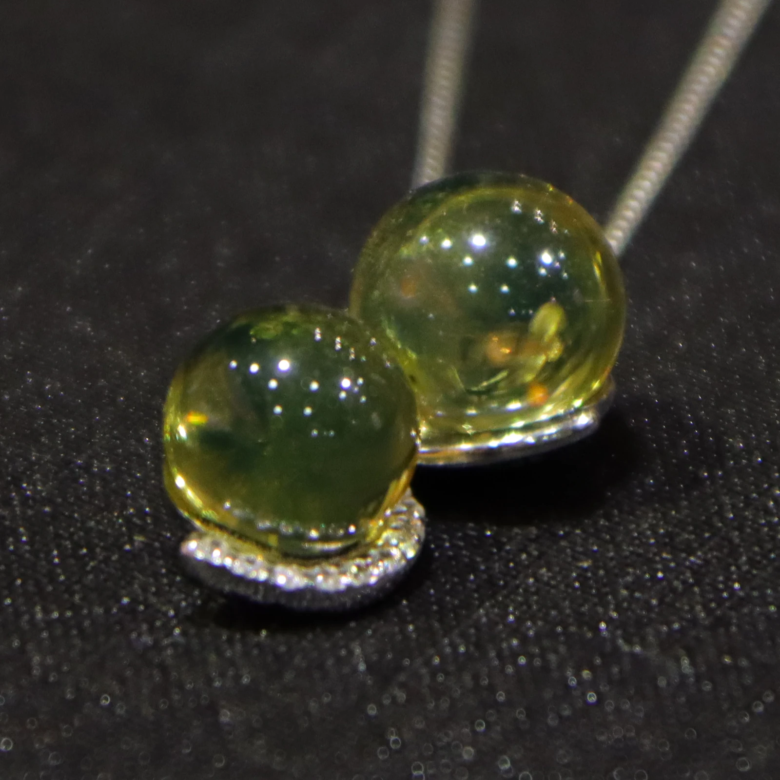 Pure Silver Natural Mexican Blue Amber Geometric Pendant with 8mm and 9mm Beads