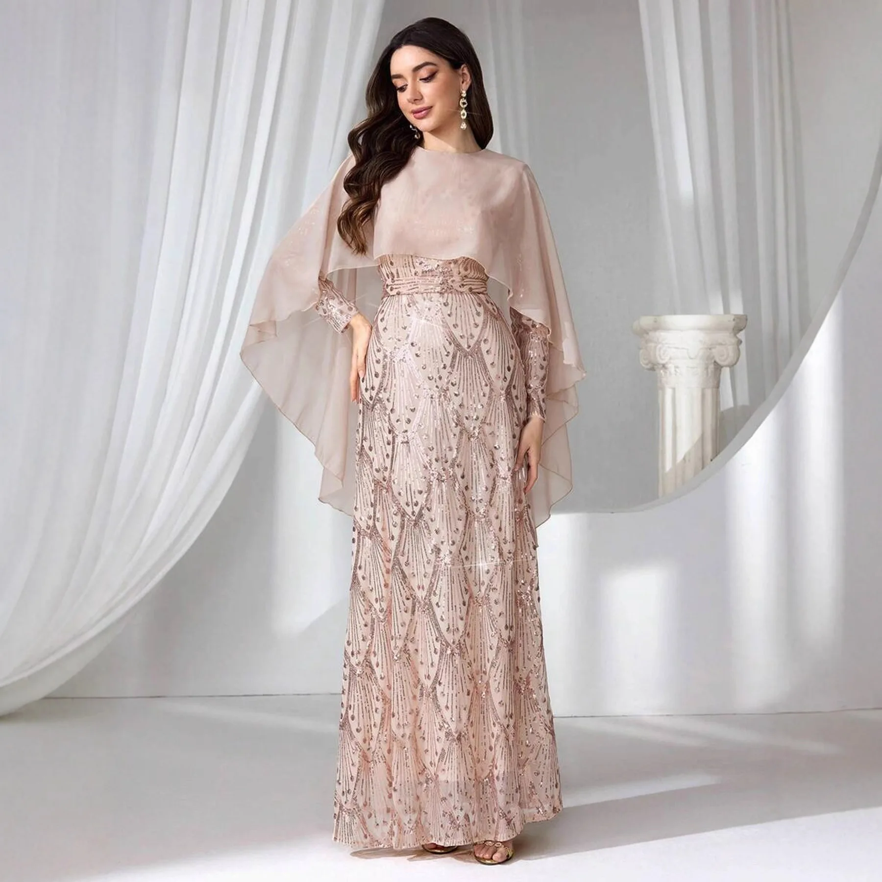 

Elegant Banquet Temperament Long Style Socialite Glamorous Queen Dreses Sequin Sheath Dress