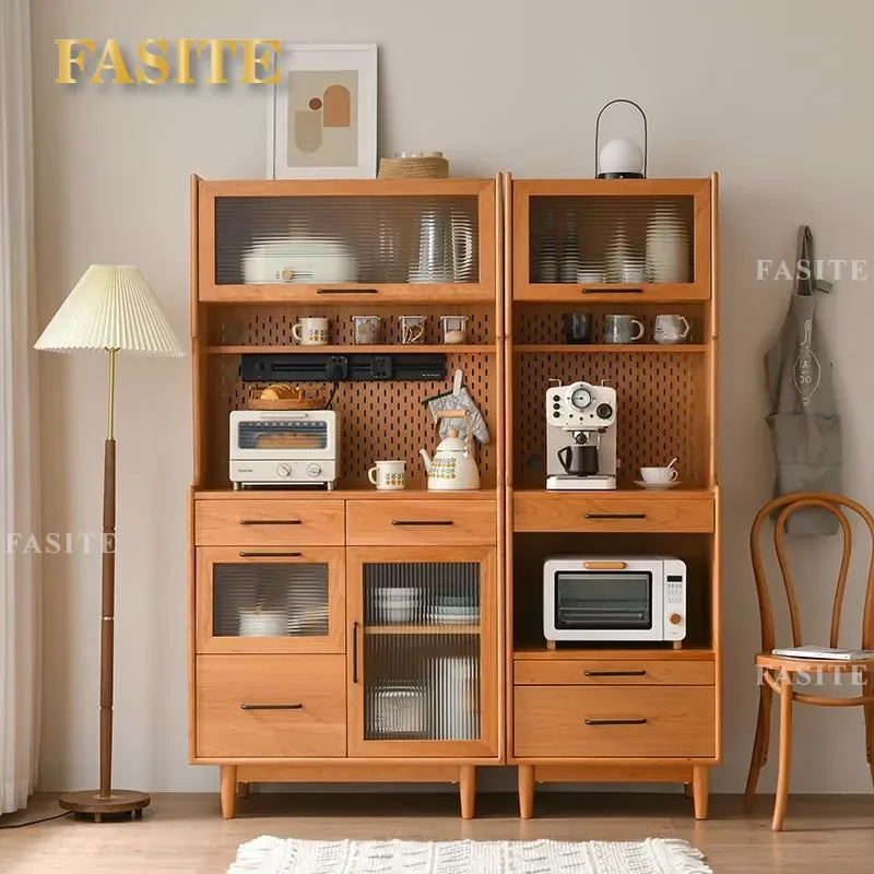 Nordic Solid Wood  Living Room Wall High Cabinet Integrated Tea Cabinet Microwave Oven Cabinet Simple
