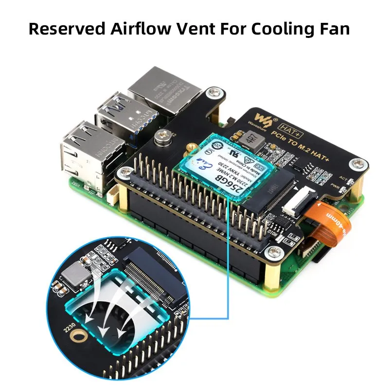 PCIe to M.2 HAT for Raspberry Pi 5 NVME High Speed Expansion Board 16P Cable GPIO Header Fit for Active Cooler for RPI 5 Pi5