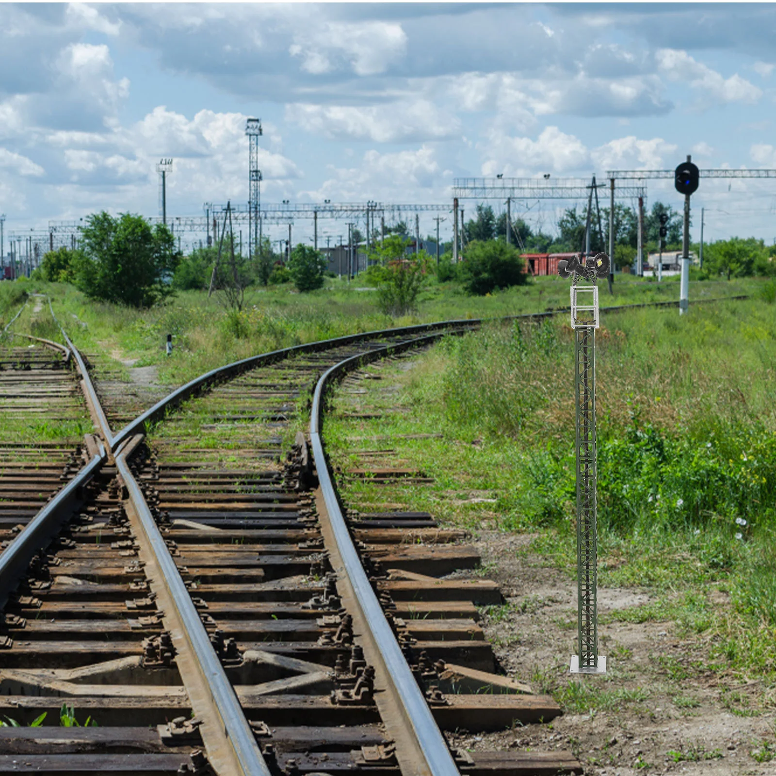 ตารางทรายวัสดุก่อสร้างรุ่นรถไฟไฟสัญญาณส่องสว่างโคมไฟจราจรเค้าโครงตกแต่ง