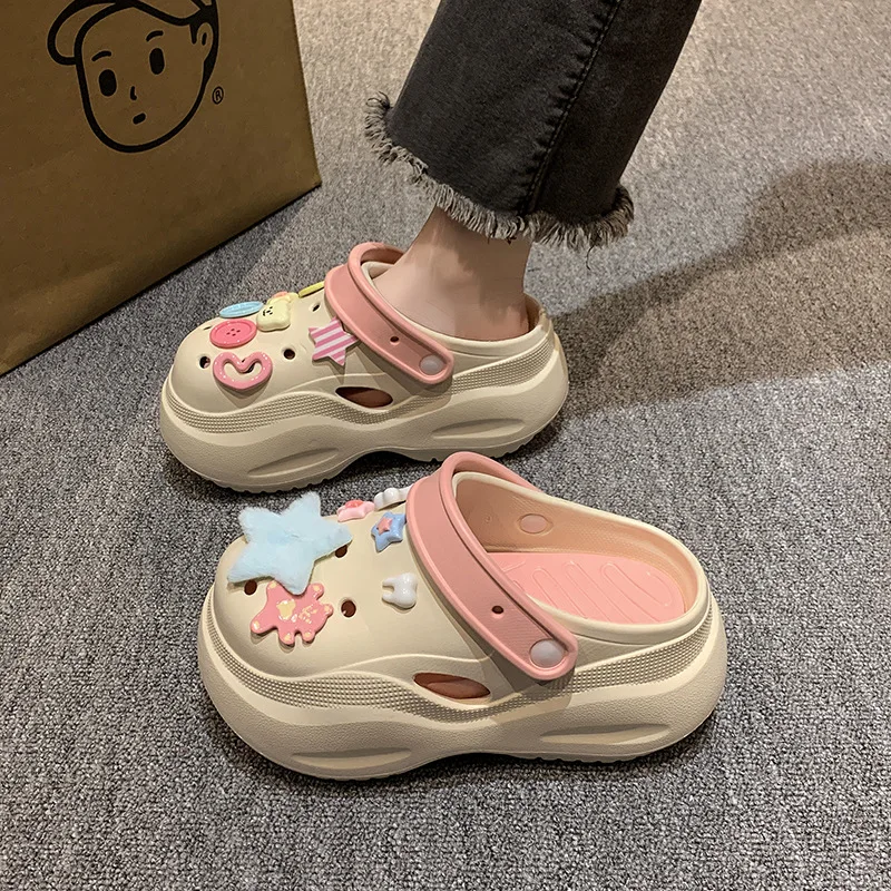 

Heightened Hole Garden Shoes For Women Summer Sandals New DIY Hole Sandals Indoor Home Cute Thick Sole Anti Slip Slippers