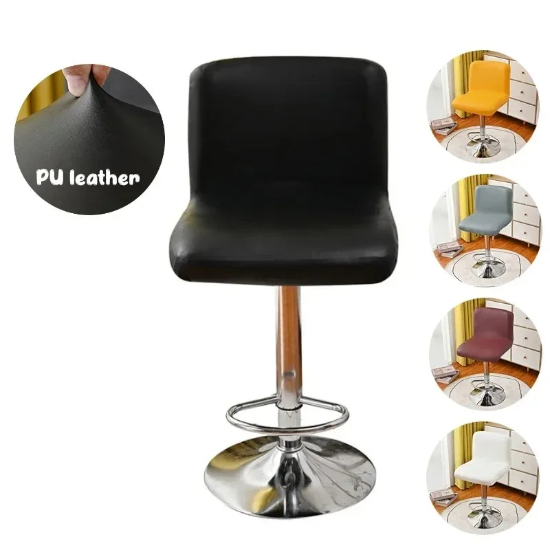 1PC PU Leather Bar Stool Chair Cover Dining Chair Slipcovers Elastic Short Back Chairs Covers Office Kitchen Home Decor