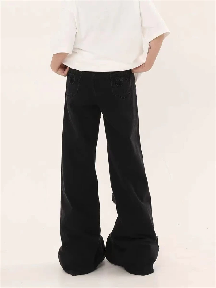 Dames retro borduurwerk ontwerp unisex micro uitlopende jeans streetwear hoog getailleerde cowboybroek casual Y2K rechte denim broek