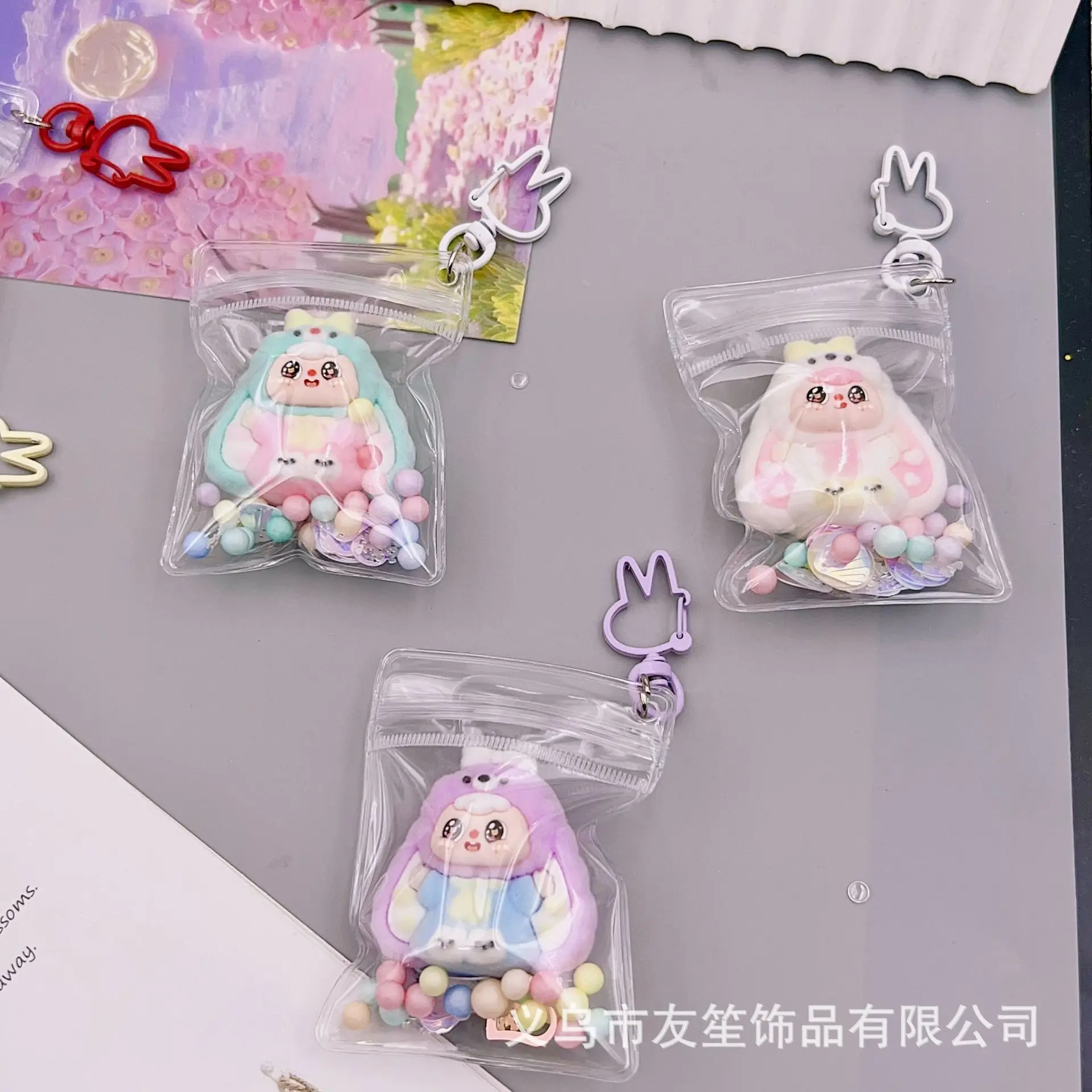 1PCSNew ثلاثي الأبعاد حقيبة شفافة حقيبة قلادة سلسلة مفاتيح جميلة