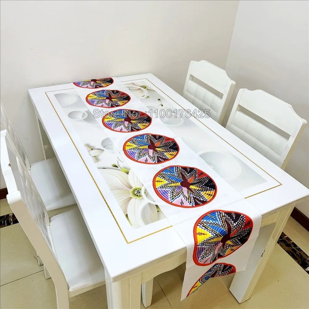 Round Plates Bohomian Traditional Art Eritrean Ethiopian Table Runner Tablecloth for Dining Coffee Kitchen Living Room