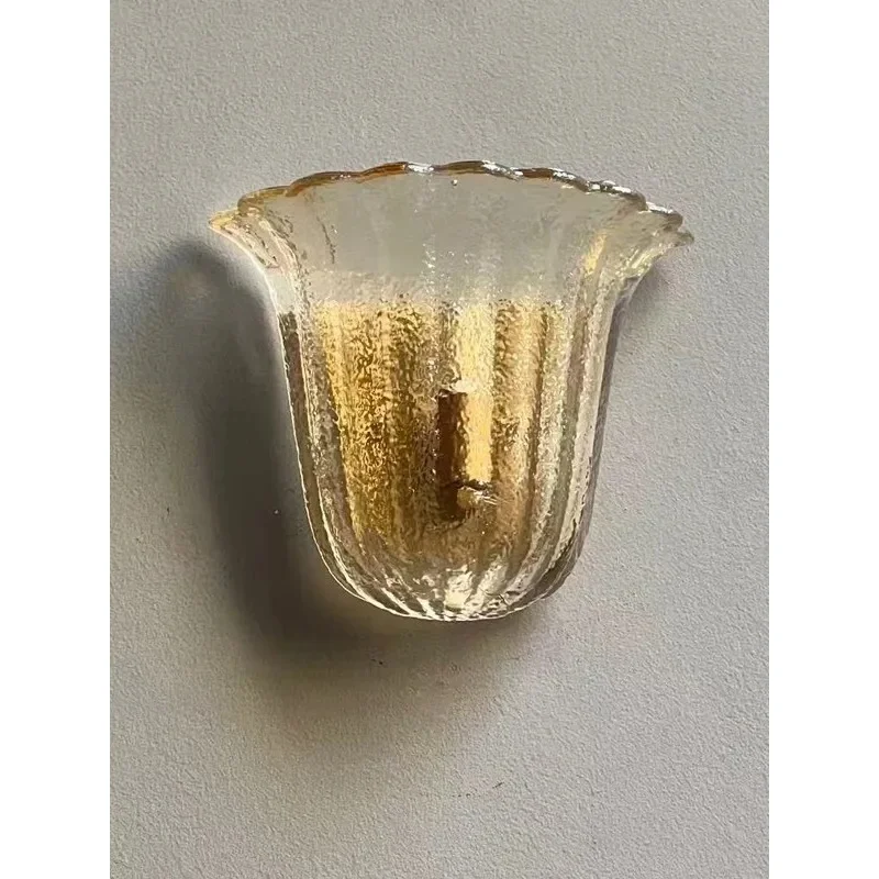Vintage Amber Glass Wall Sconce Textured Glass Wall Lamp Retro Decorative Wall Light for Bedroom Hallway Living Room Indoor