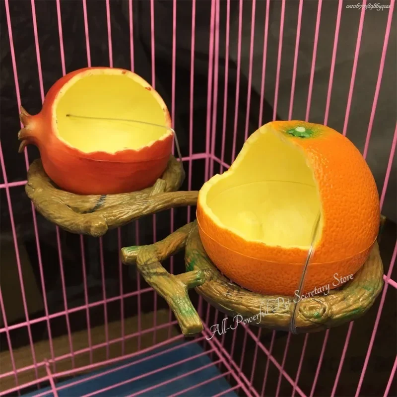 Funny Fruit Shape Bird Parrot Feeder Orange Pomegranate Food Water Feeding Bowl Container Feeders For Crates Cages Pet Supplies