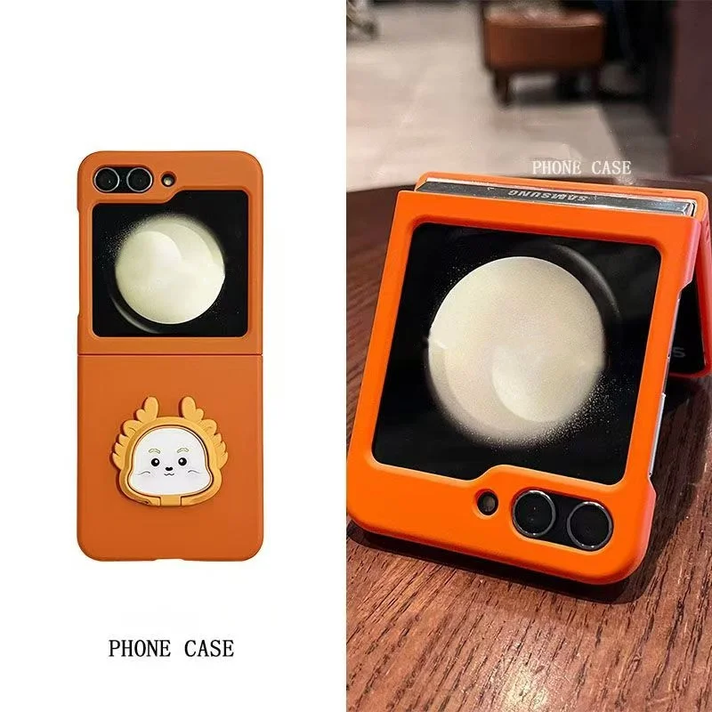 Niedliche Cartoon Orange 3D Loong Halterung Handy hülle für Motorola Moto Razr 40 50 Ultra Razr Plus 2024 2023 Cover Funda