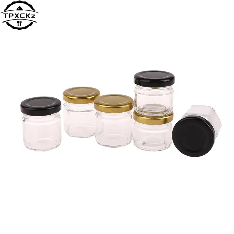 2pcs 25/35/45ml Storage Jars With Lids Glass Hexagonal Round Canister Mini Honey Jars Empty Cosmetic Jars Food Travel Bottle Pot