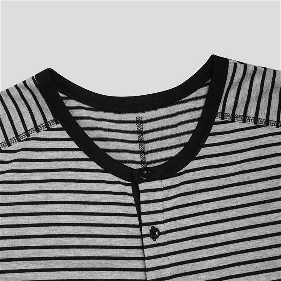 Men\'s Striped Pajamas O-neck Jumpsuit Men Home Clothes Long Sleeve Soft Rompers Male One-piece Nightwear Casual Sleepwear