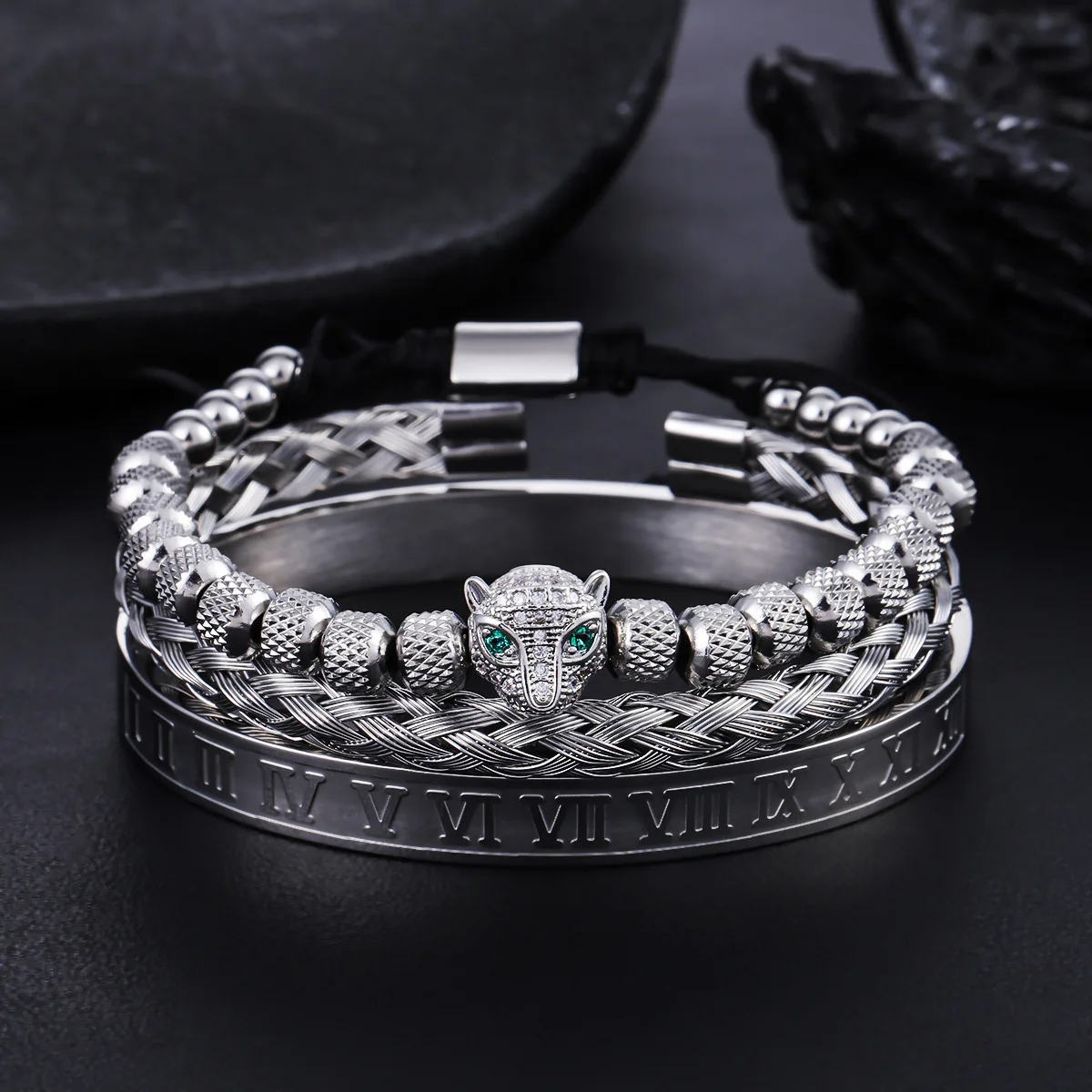 Leopard Head Charm Bracelet For Men Women Stainless Steel Bangles Adjust Pulseras Mujer Couple Jewelry Sets
