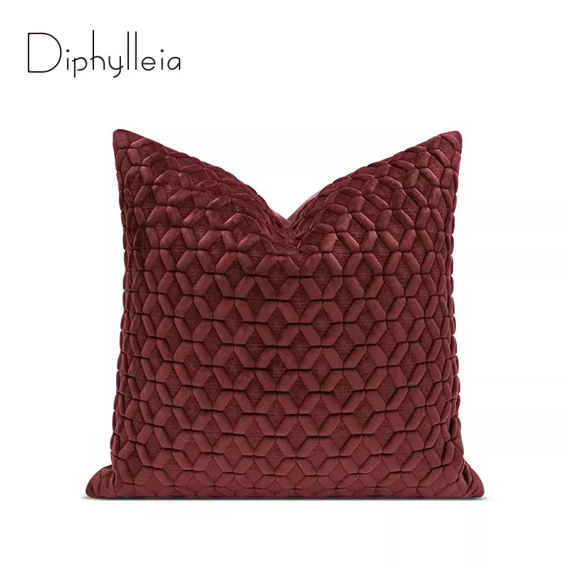 Diphylleia Magnificent Velvet Cushion Covers Modern Retro Vermilion Abstract Lines Embroidered Pillow Case For Villa Bedchamber