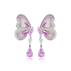 Bellux Design Gradient Pink Shell Butterfly Earrings S925 Silver Gold Plated Light Luxury Fashion Earrings