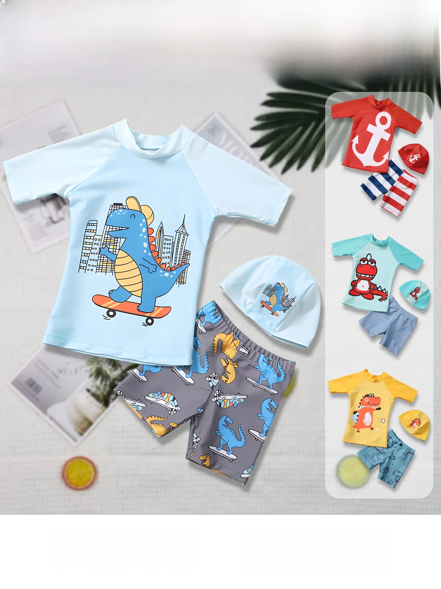 

Boys' Breathable Qui-Dry Swimming Suit Profional Hot Spring Cartoon One-Piece Swimsuit Polyester Fabric Children's Swimwear