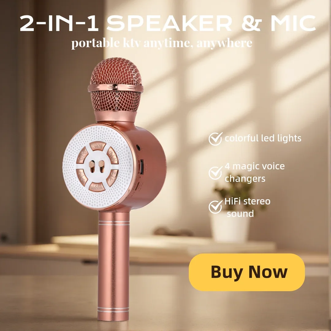 Fun Party Karaoke Microphone Wireless Bluetooth Speaker with Magic Voice Changer 4 Effects LED Lights for Adults Kids